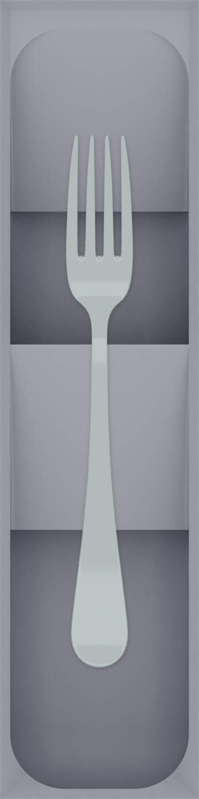 Tiered tray organiser – 8×2 (236 × 59 mm) in Fossil Grey, shown with a dessert fork. Top view.