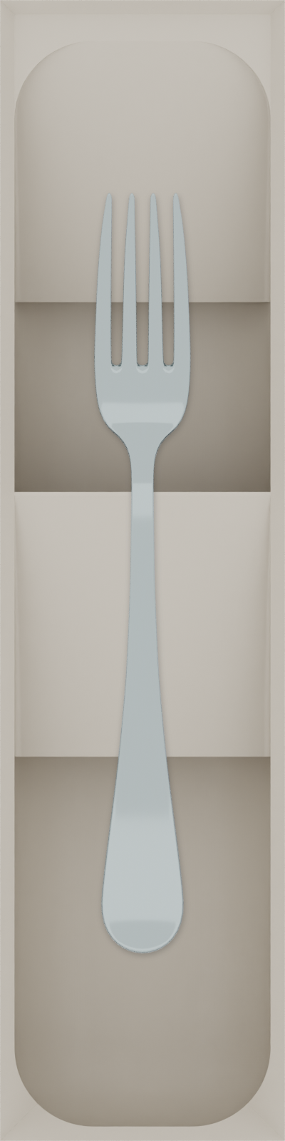 Tiered tray organiser – 8×2 (236 × 59 mm) in Muted White, shown with a dessert fork. Top view.