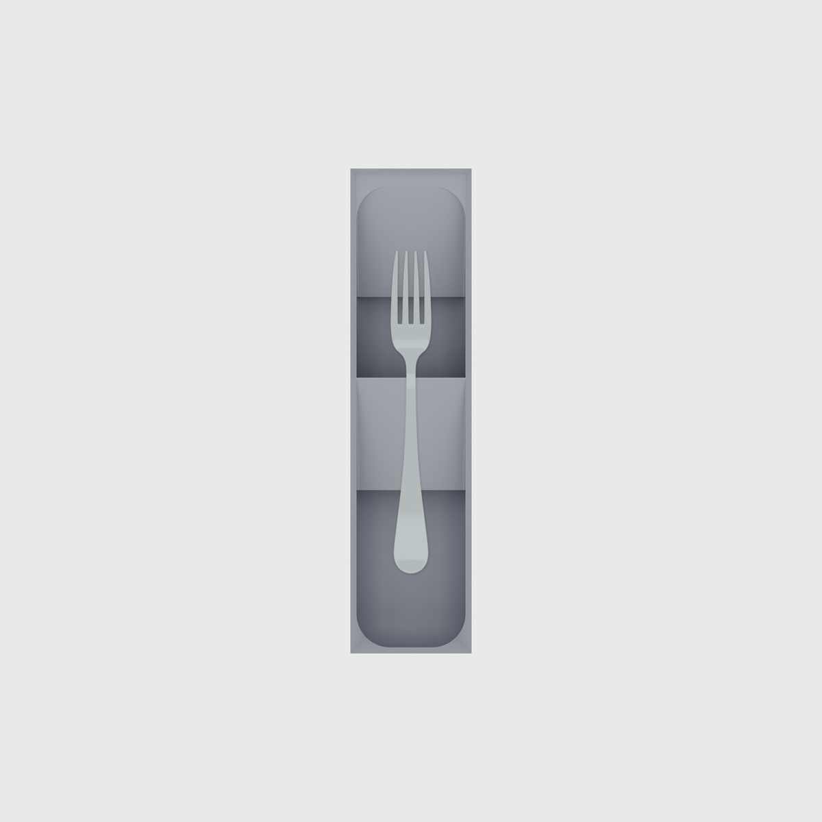 Tiered tray organiser – 8×2 (236 × 59 mm) in Fossil Grey, shown with a dessert fork. Top view.