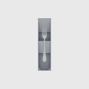 Tiered tray organiser – 8×2 (236 × 59 mm) in Fossil Grey, shown with a dessert fork. Top view.