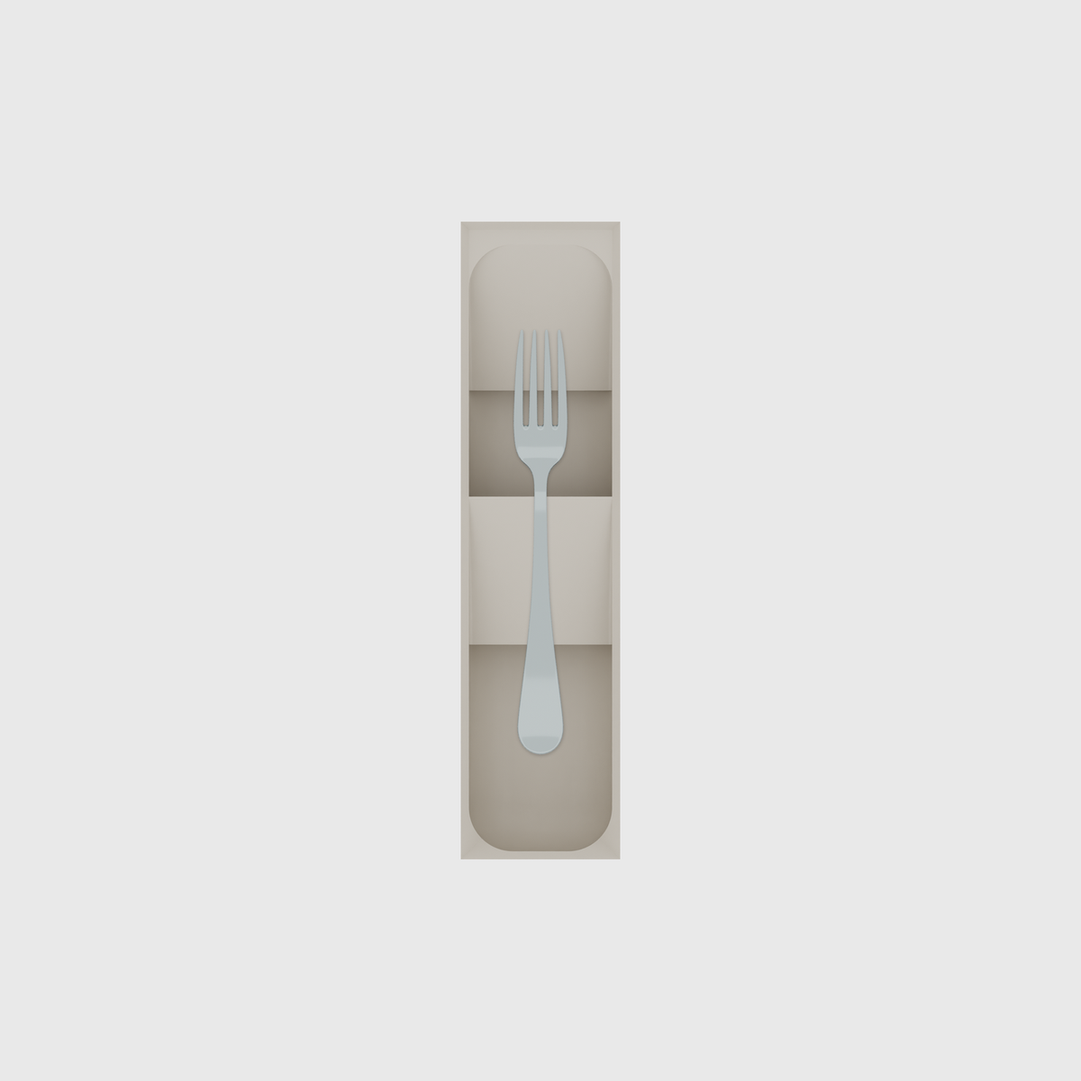 Tiered tray organiser – 8×2 (236 × 59 mm) in Muted White, shown with a dessert fork. Top view.