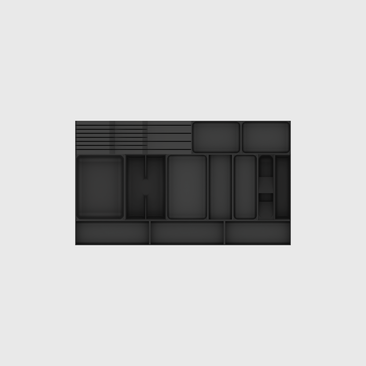 Empty Charcoal Black 13-module arrangement on a 767 × 442.5 mm nominal grid.