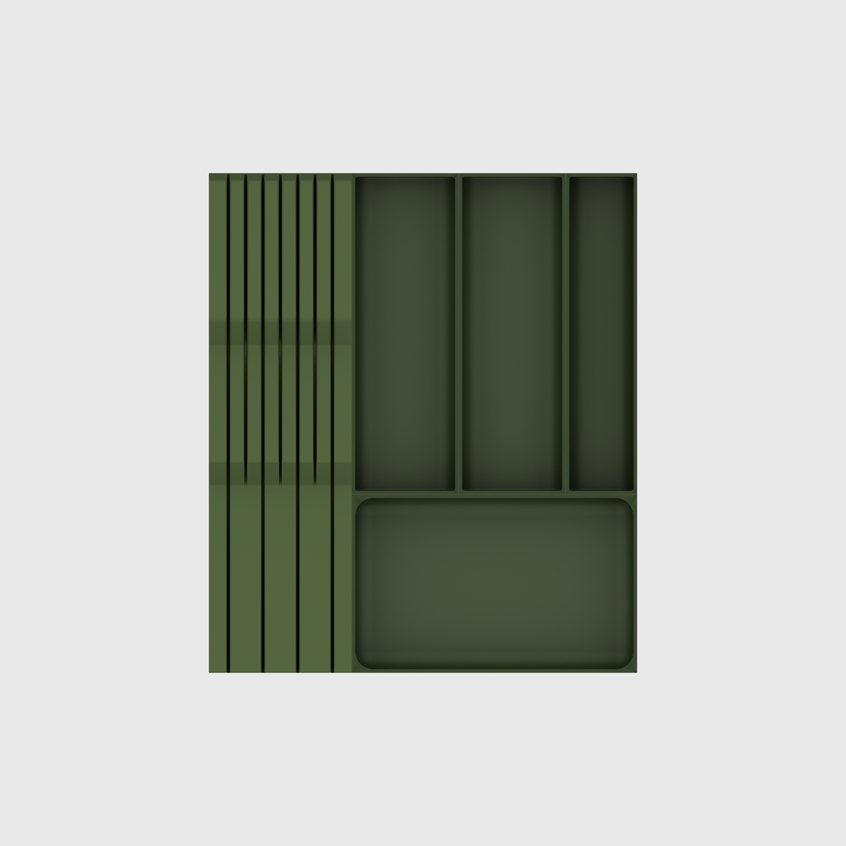 Olive Green five-module cutlery and chef knife drawer set, empty modules