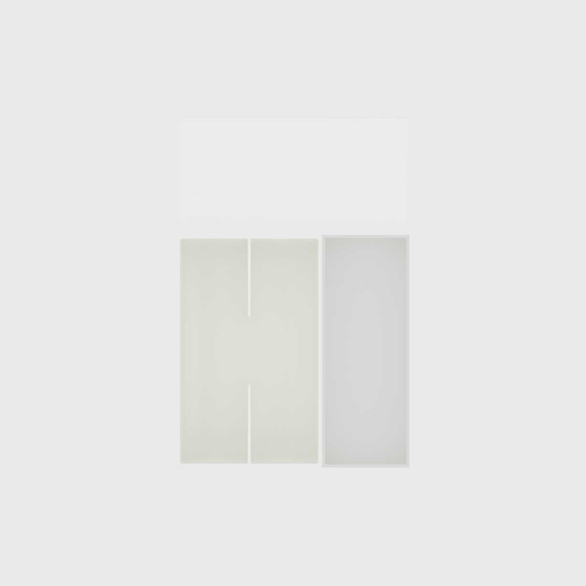 Empty Cotton White cutlery and spice drawer organiser with three modules on a nominal 354 × 236 mm grid