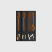 Kitchen Tool Drawer Organiser Set, 501.5 × 324.5 mm — Charcoal Black filled example layout