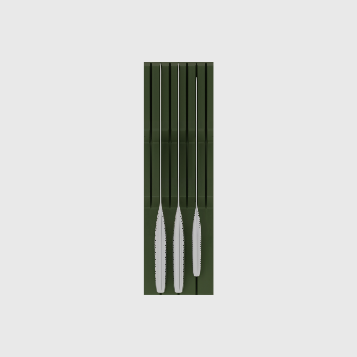 Compact Knife Block Organiser in Olive Green — 10×3 modular drawer organiser, PLA bioplastic