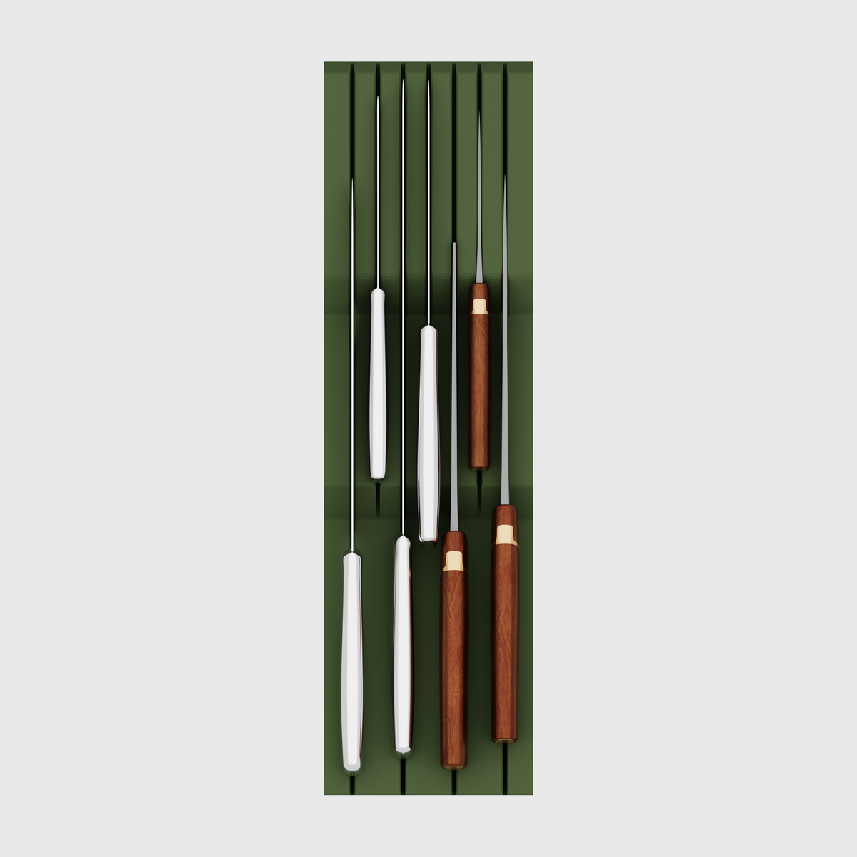 Knife Block Organiser in Olive Green — 14×4 modular drawer organiser, food-safe PLA bioplastic