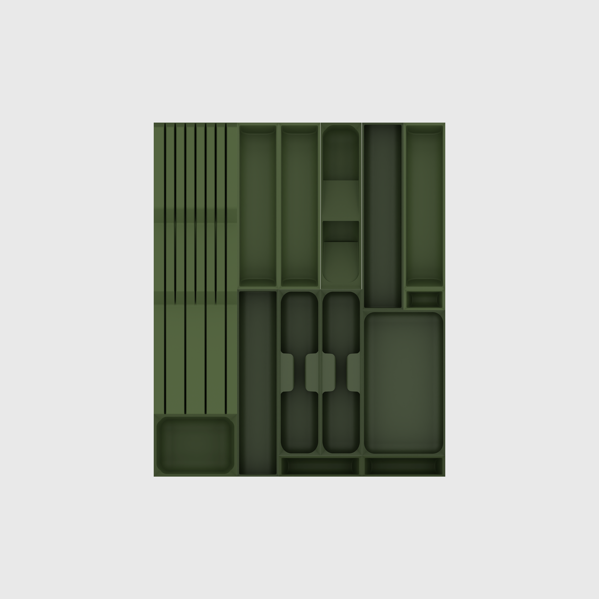 Ultimate Kitchen Essentials Organiser –  501.5x413mm in Olive Green — empty modular layout