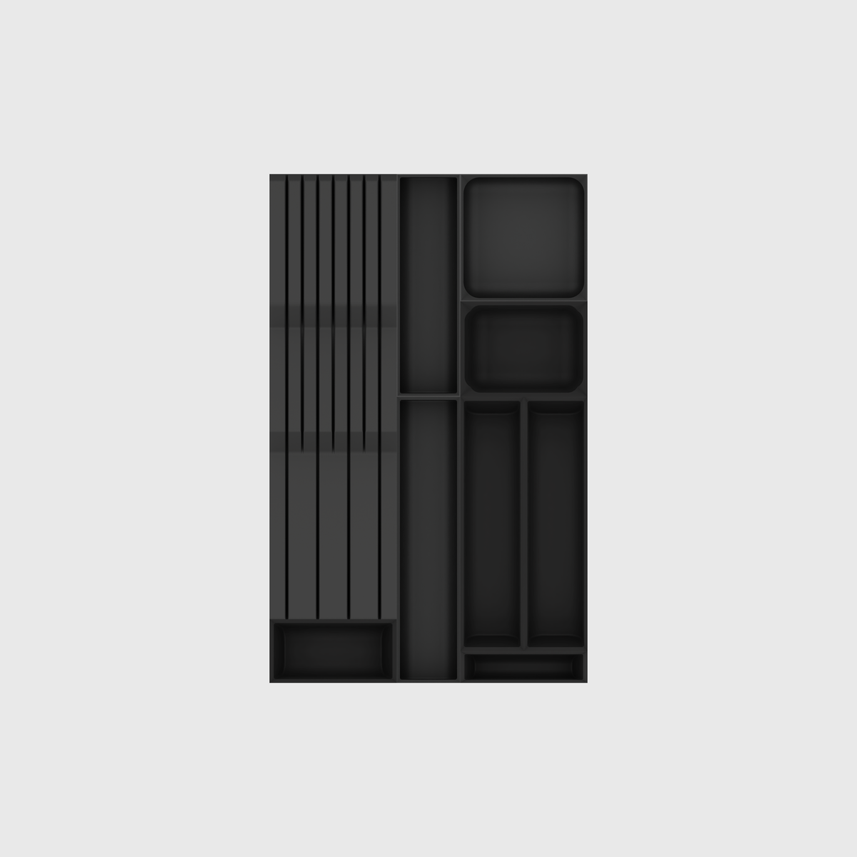 Slim Modular Cutlery & Knife Organiser – 472x295mm in Charcoal Black — empty modular layout