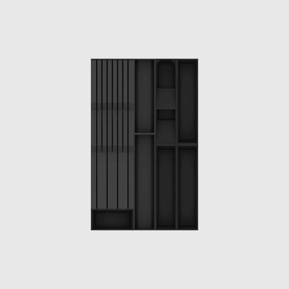 Slim Cutlery & Chef’s Knives Organiser –  472x295mm in Charcoal Black — empty modular layout
