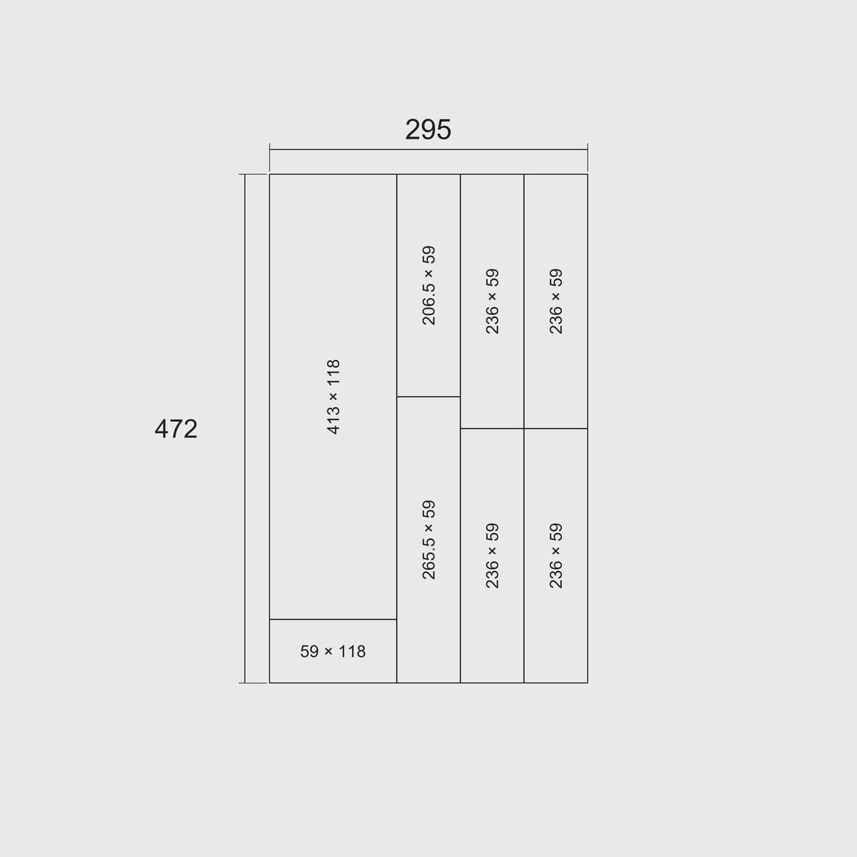 Slim Cutlery & Chef’s Knives Organiser –  472x295mm in Charcoal Black — nominal grid footprint and whole-module dimensions in mm; 29.5 mm per grid cell