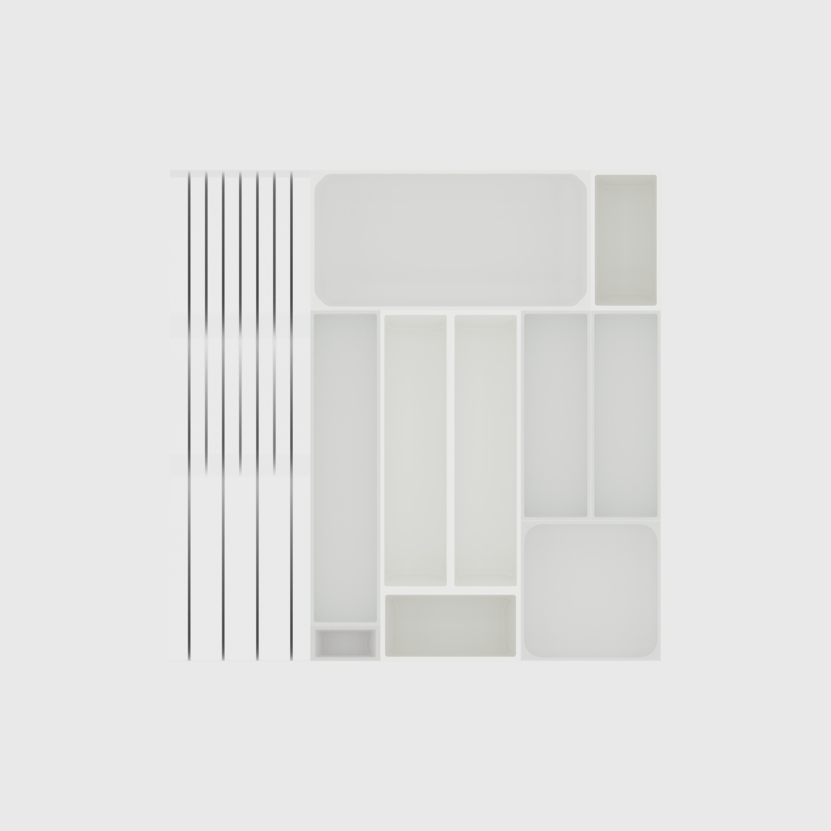 Ultimate Dinner Cutlery & Chef’s Knife Organiser –  413x413mm in Cotton White — empty modular layout