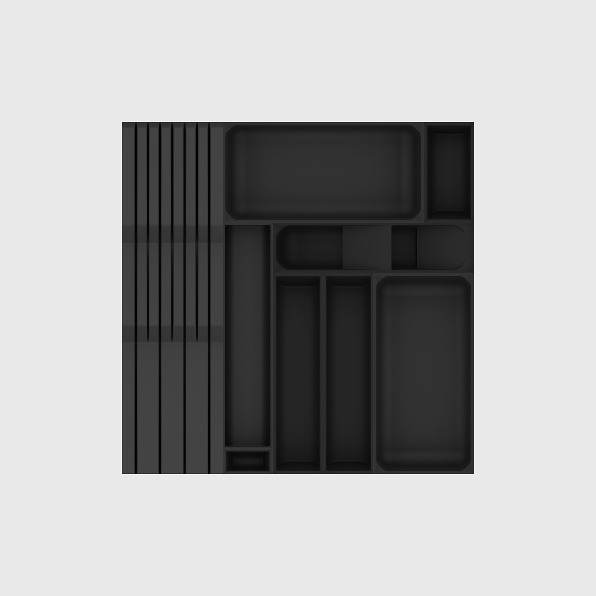 Primary Cutlery Drawer with Medium Kitchen Tool Storage in Charcoal Black — empty modular layout