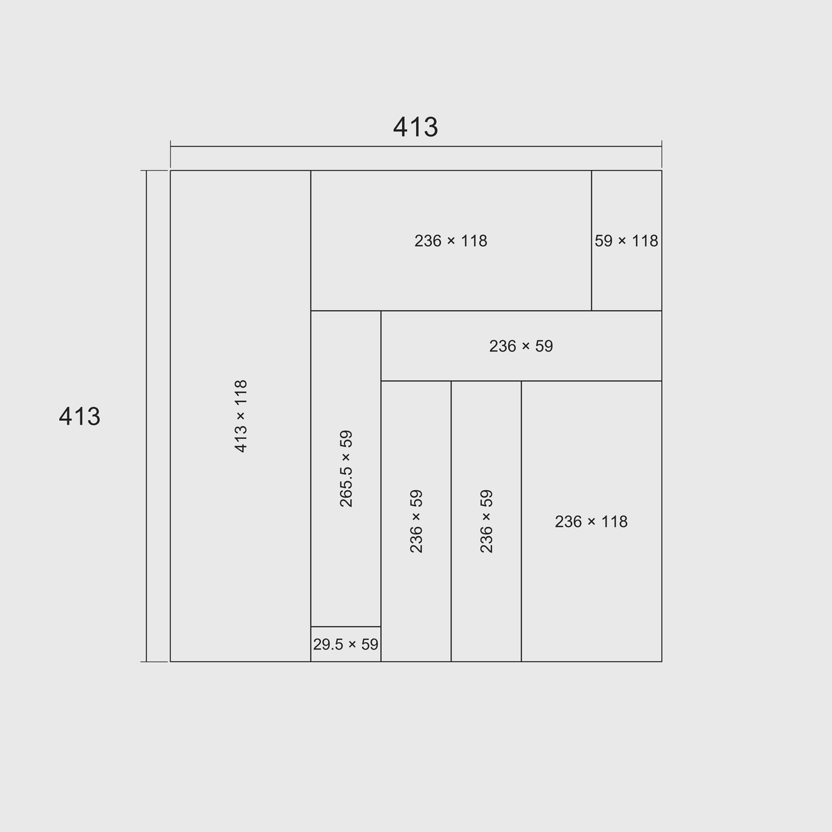 Primary Cutlery Drawer with Medium Kitchen Tool Storage in Charcoal Black — nominal grid footprint and whole-module dimensions in mm; 29.5 mm per grid cell