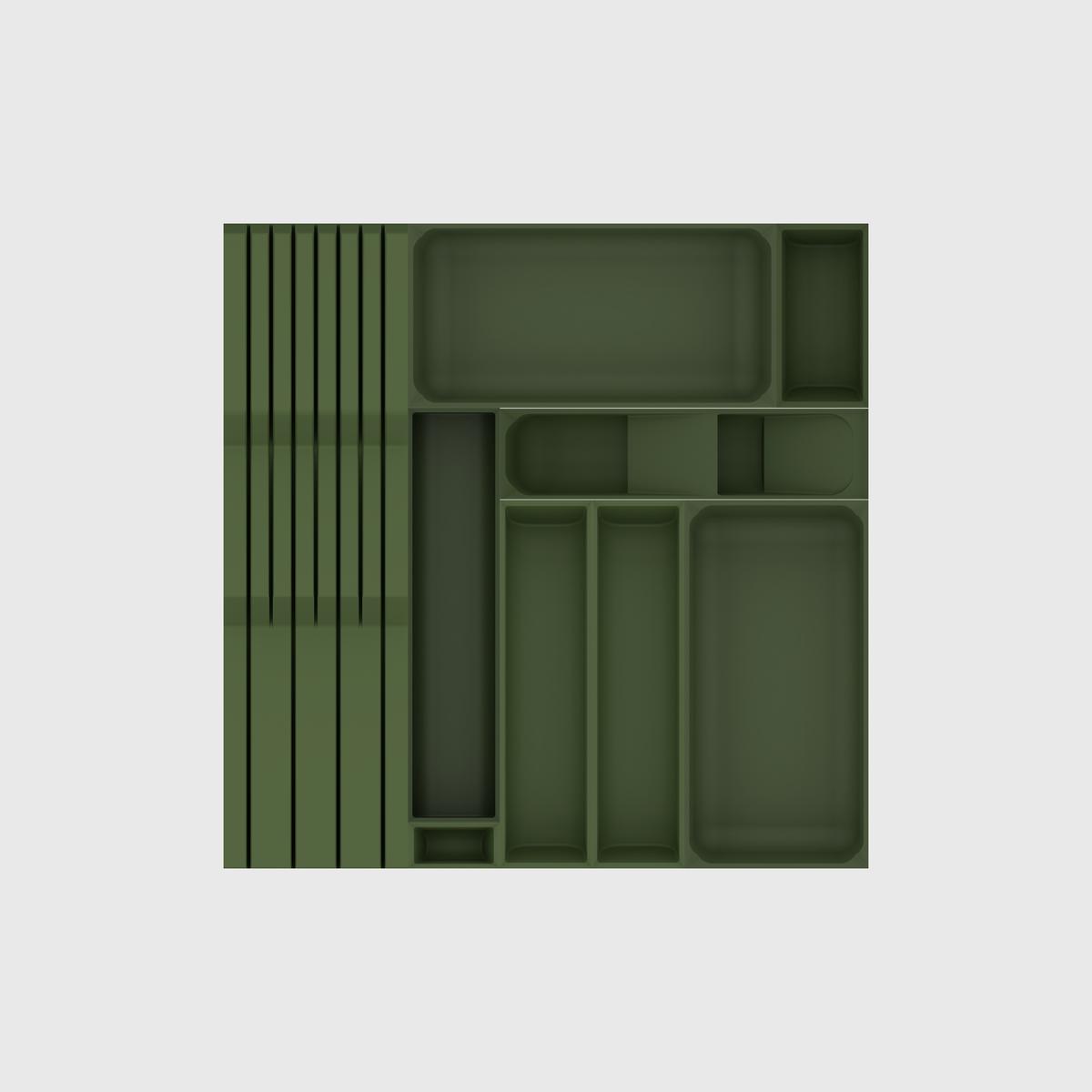 Primary Cutlery Drawer with Medium Kitchen Tool Storage in Olive Green — empty modular layout