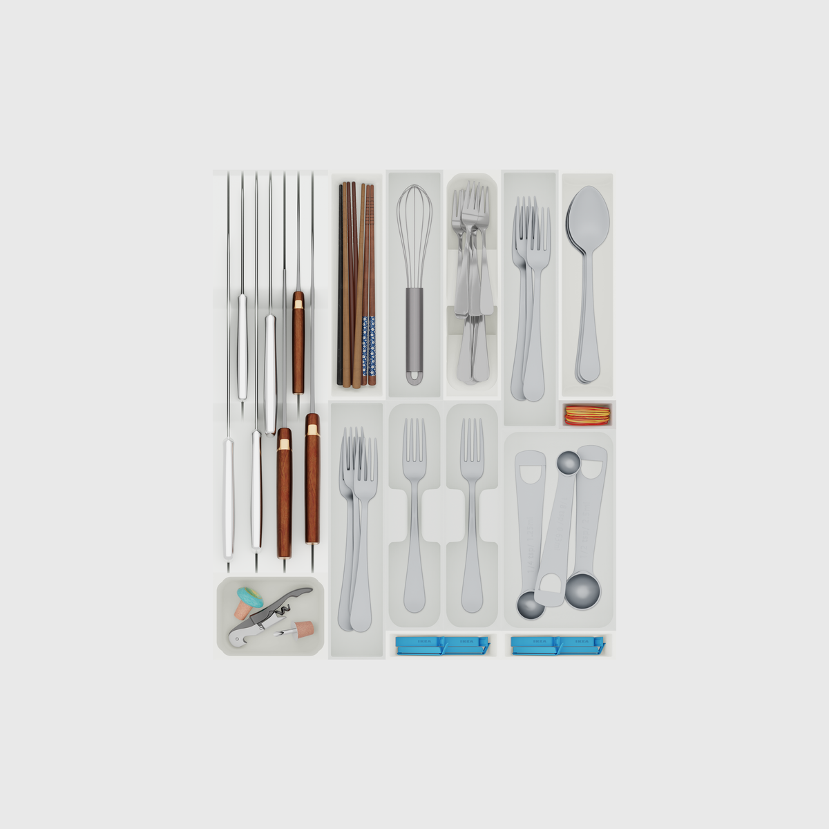 Ultimate Kitchen Essentials Organiser –  501.5x413mm in Cotton White — filled modular layout; utensils shown for illustration