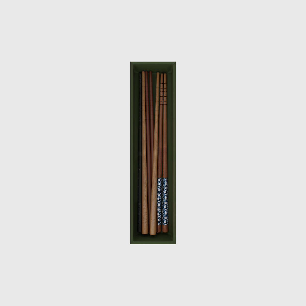 Chopstick & Straw Organiser in Olive Green — 8×2 modular drawer organiser, food-safe PLA bioplastic