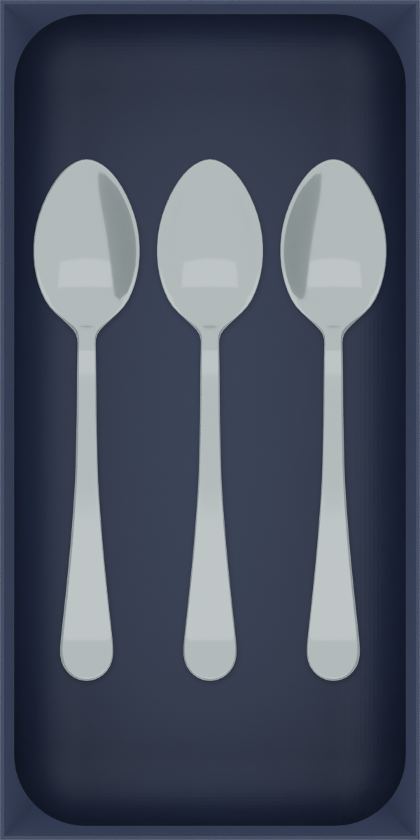 Drawer Builder view: teaspoons in 6 × 3 tray, armyblue