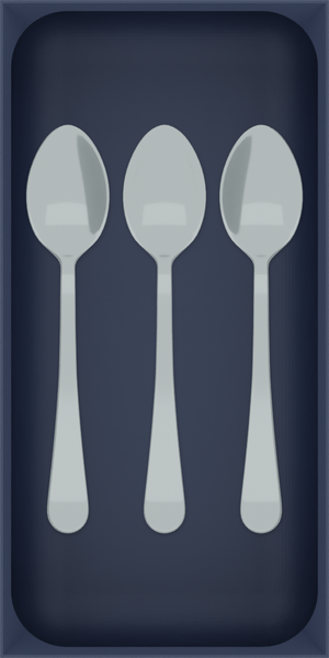 Drawer Builder view: teaspoons in 6 × 3 tray, armyblue