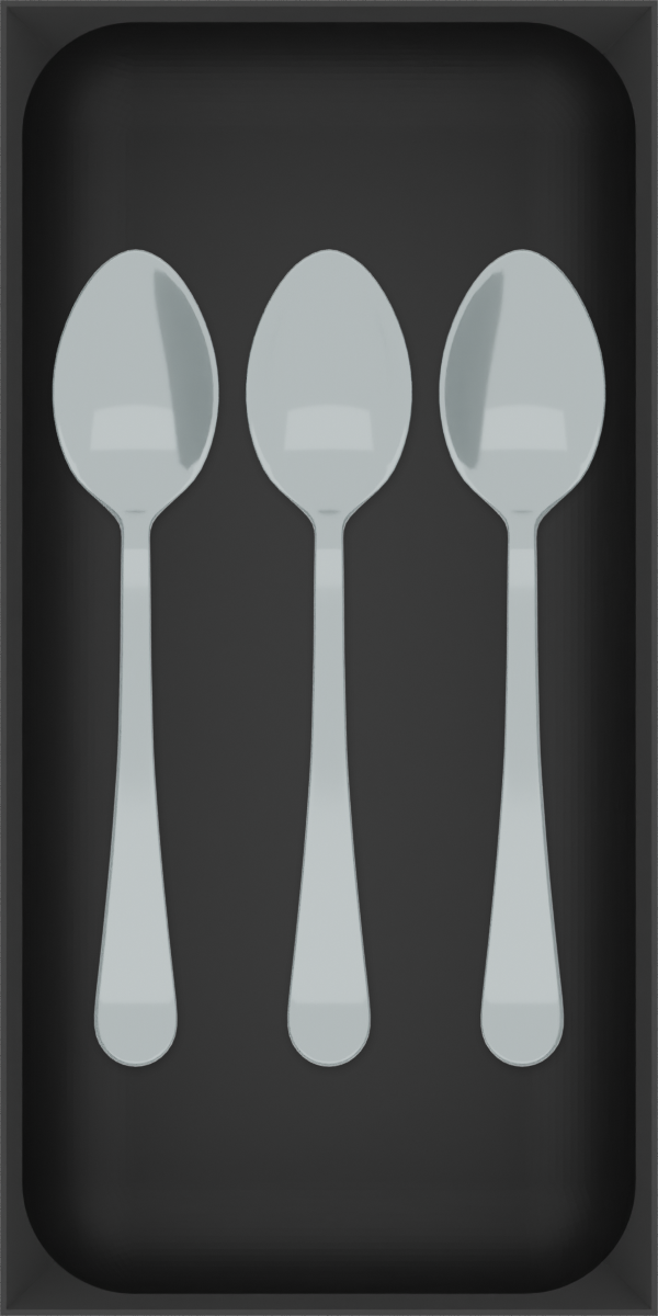 Drawer Builder view: teaspoons in 6 × 3 tray, charcoalblack