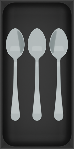 Drawer Builder view: teaspoons in 6 × 3 tray, charcoalblack