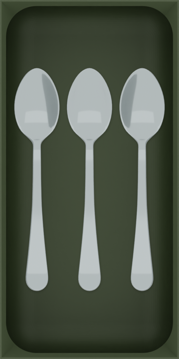 Drawer Builder view: teaspoons in 6 × 3 tray, olivegreen