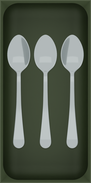 Drawer Builder view: teaspoons in 6 × 3 tray, olivegreen