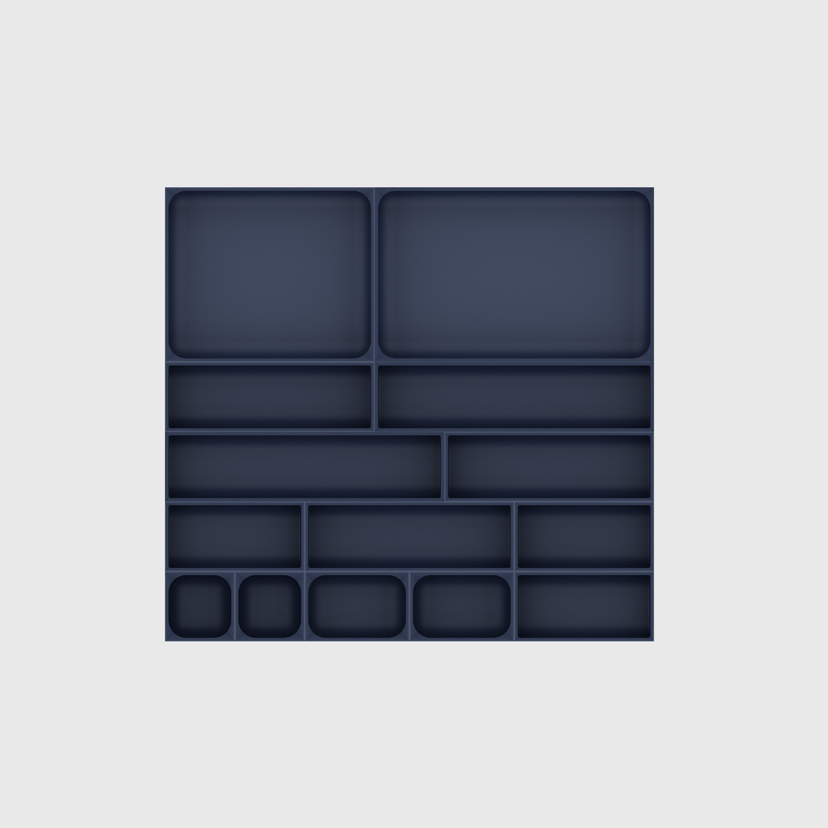 Multi-Tray Drawer Organiser Set, 383.5 × 413 mm — Army Blue empty module layout
