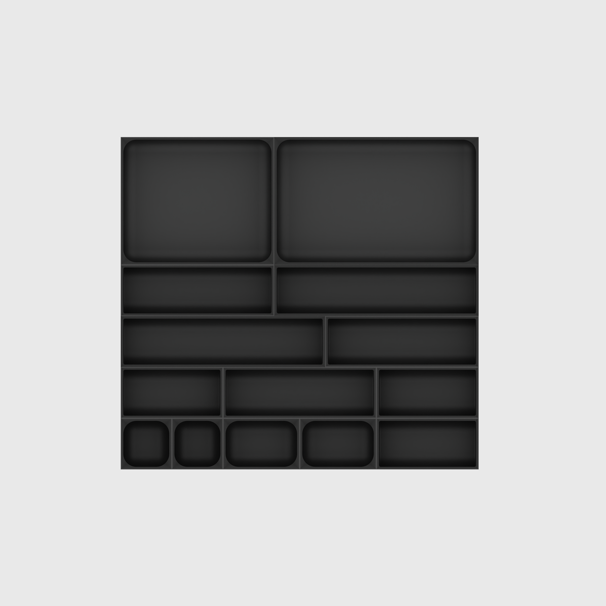 Multi-Tray Drawer Organiser Set, 383.5 × 413 mm — Charcoal Black empty module layout