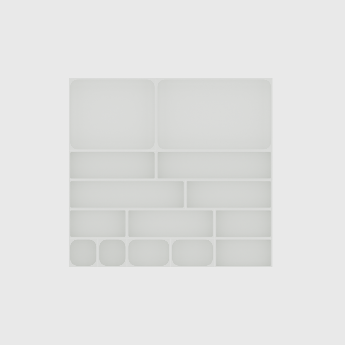 Multi-Tray Drawer Organiser Set, 383.5 × 413 mm — Cotton White empty module layout