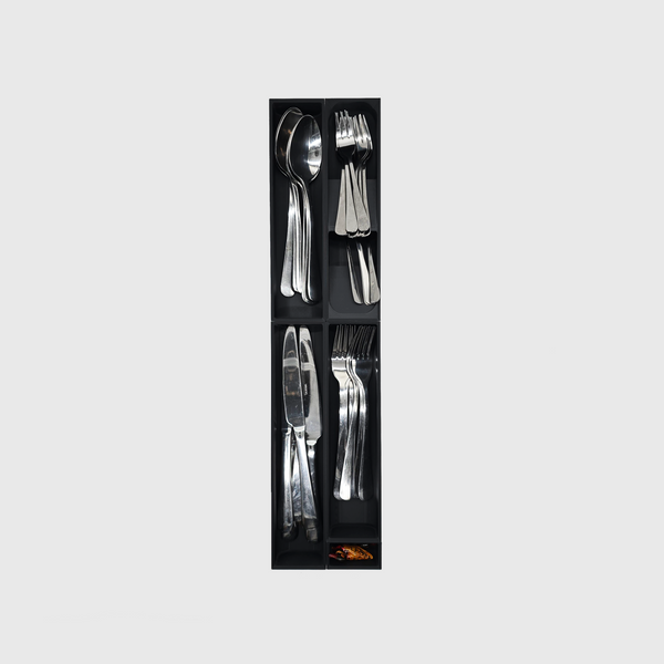 Narrow core cutlery drawer organiser — 501.5×118mm long-narrow tray, food-safe PLA bioplastic