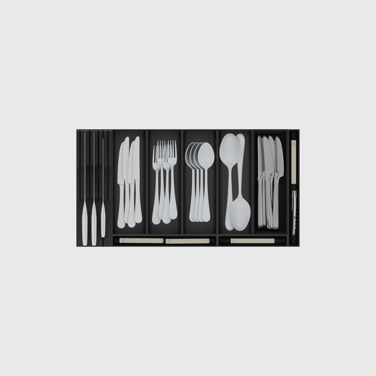 Shallow family cutlery and knife drawer organiser set in Charcoal Black, 560.5 × 295 mm
