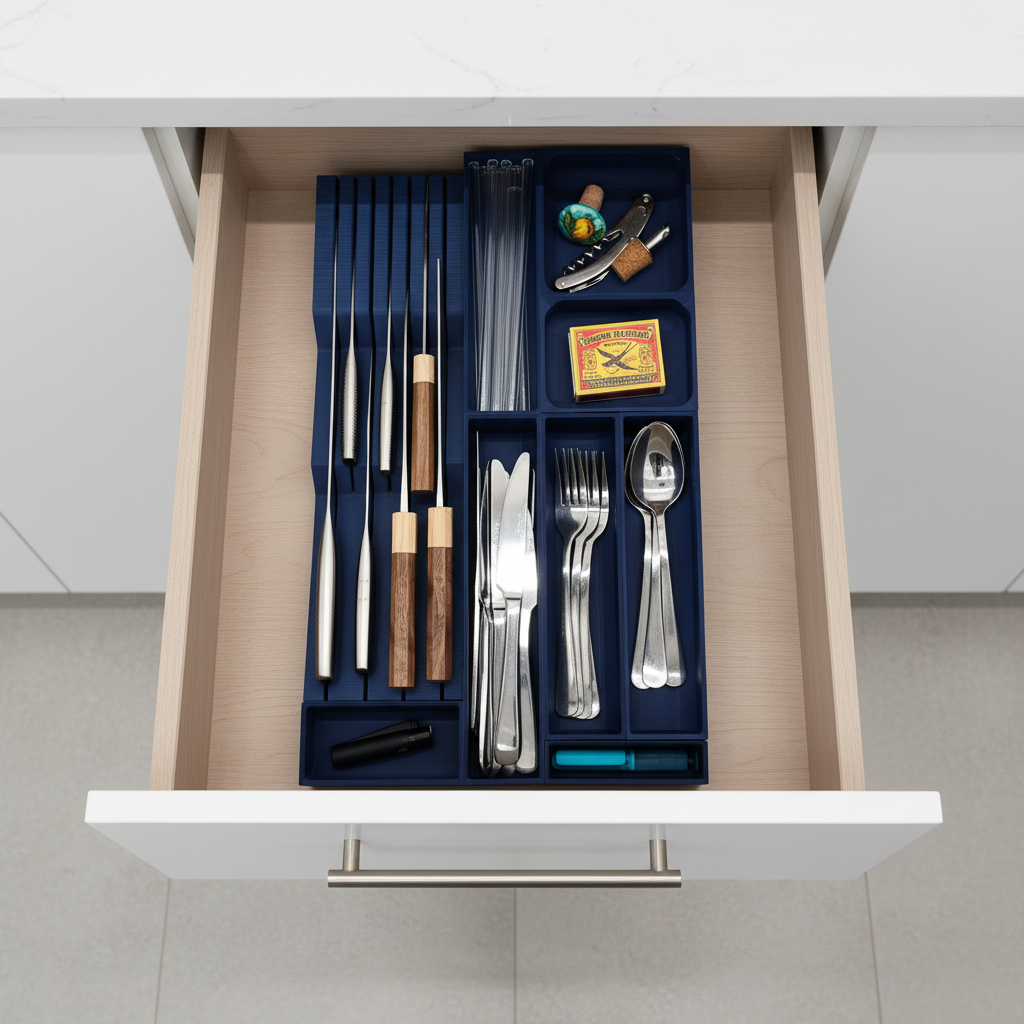 Slim Modular Cutlery & Knife 
Drawer - Standard - Army Blue - View 3 - Hover