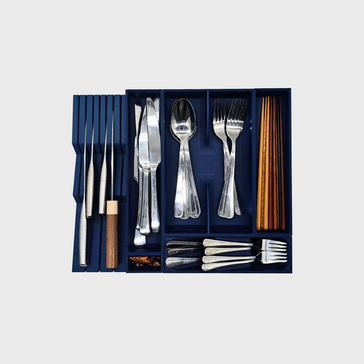 Space Saving Cutlery Organizer with Knife Block - Standard - Army Blue - View 1