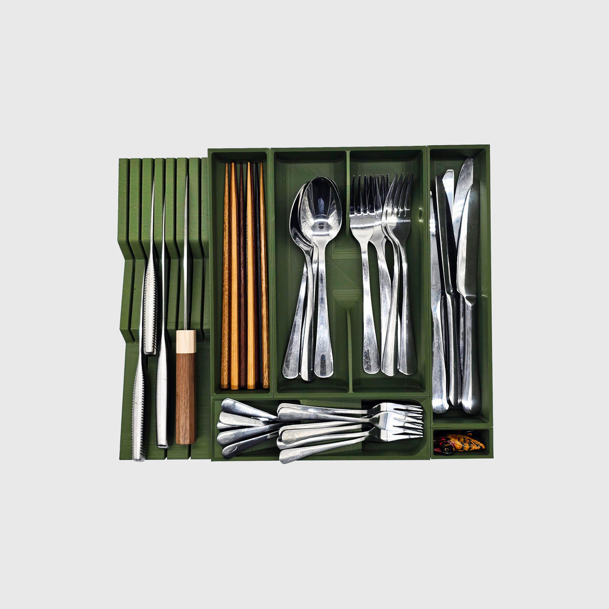Space Saving Cutlery Organizer with Knife Block - Standard - Olive Green - View 1