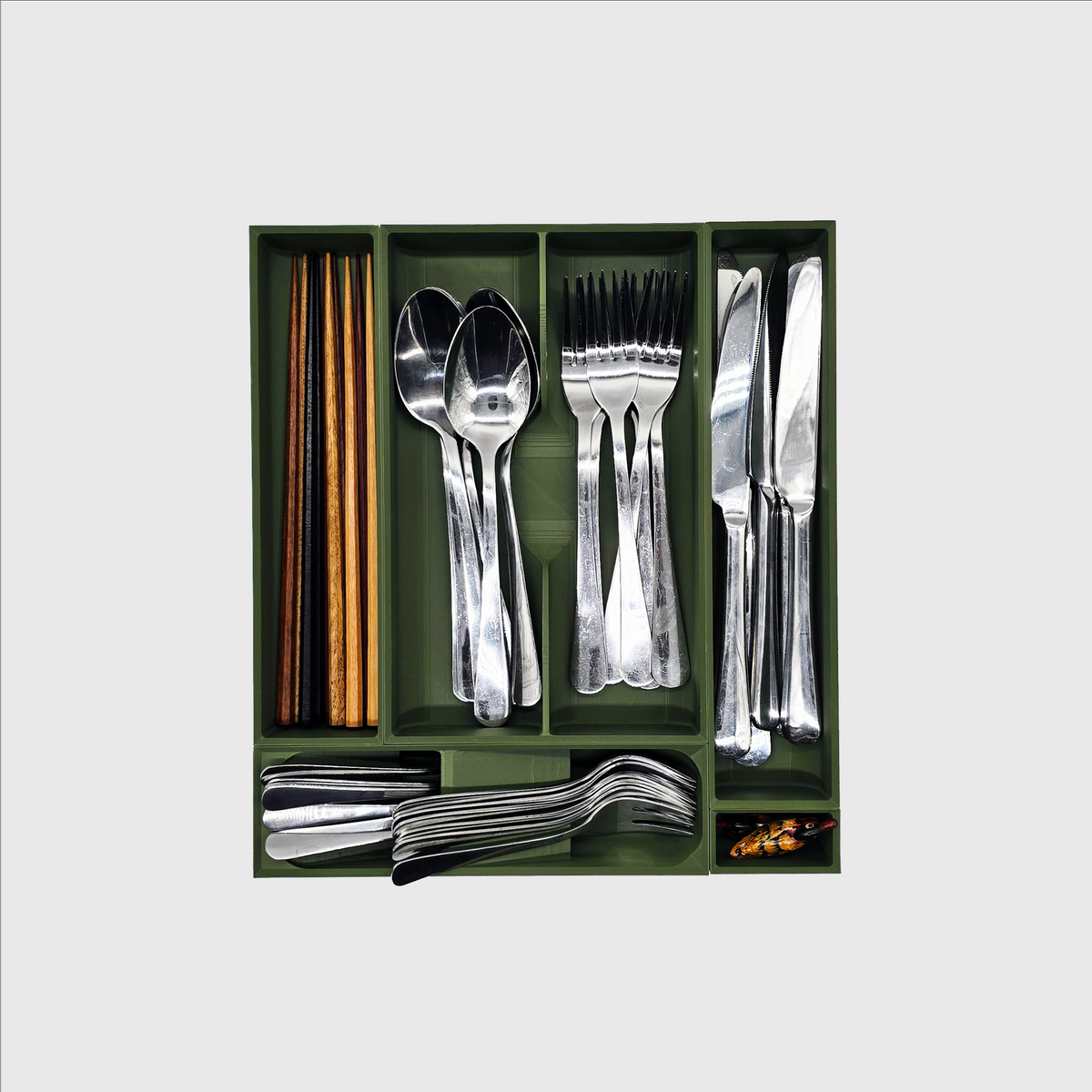 Space Saving Cutlery Organizer - Standard - Olive Green - View 1