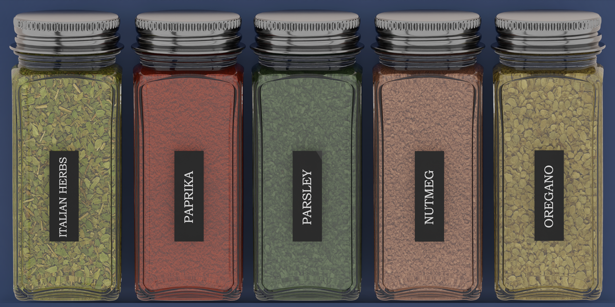 Spice Jar Organiser in Army Blue — 4×8 modular drawer organiser, food-safe PLA bioplastic, shown placed in a kitchen drawer layout