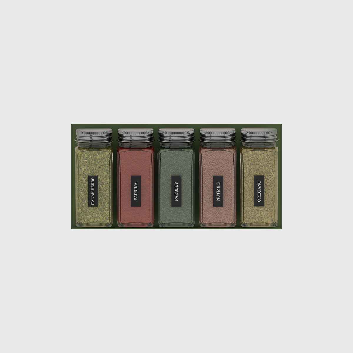 Spice Jar Organiser in Olive Green — 4×8 modular drawer organiser, food-safe PLA bioplastic