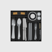 Square Kitchen Drawer Organiser Set – 324.5 × 324.5 mm — Charcoal Black filled illustrative layout