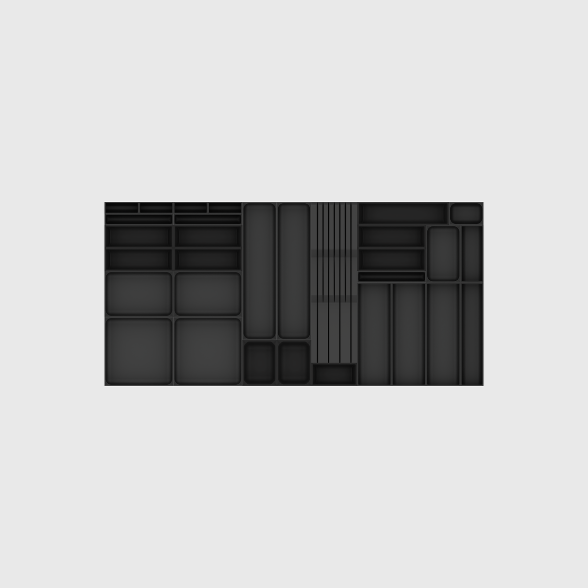 Empty Wide Cutlery & Chef Knives layout in Charcoal Black, 973.5 mm wide × 472 mm deep, showing the organiser modules.