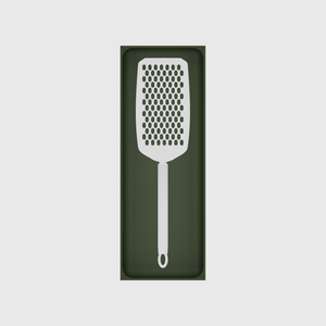 Olive Green stock tray with one flat handheld grater