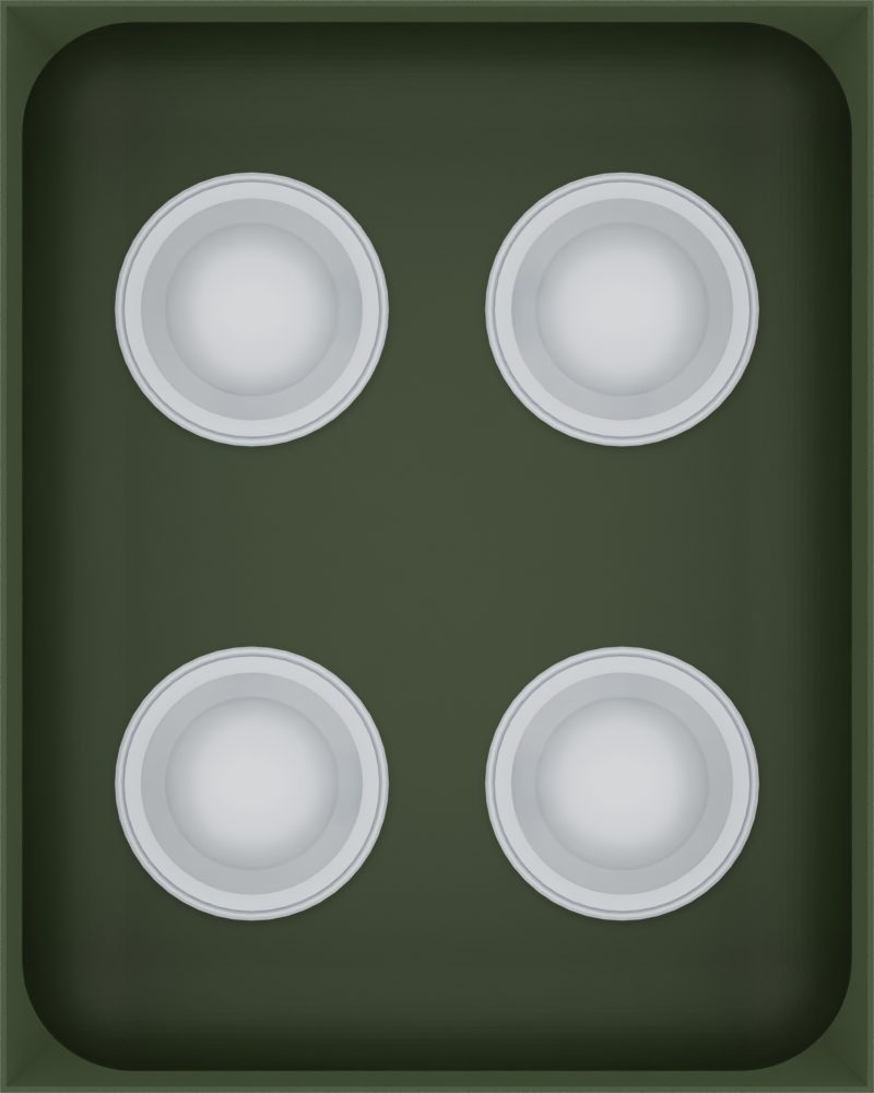Olive Green stock tray with four unbranded coffee capsules