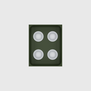 Olive Green stock tray with four unbranded coffee capsules