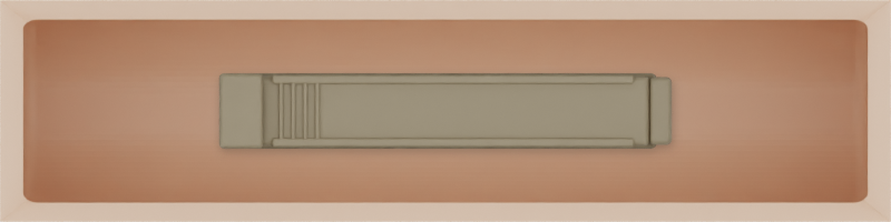 Micro strip organiser – 1×4 (29.5 × 118 mm) in Army Beige, shown with a sealing clip. Top view.