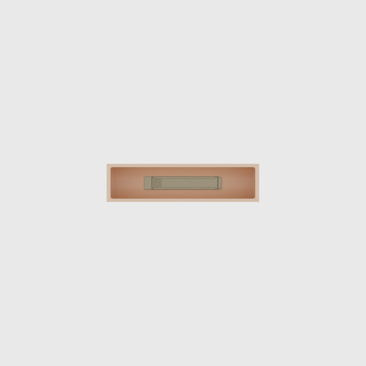 Micro strip organiser – 1×4 (29.5 × 118 mm) in Army Beige, shown with a sealing clip. Top view.