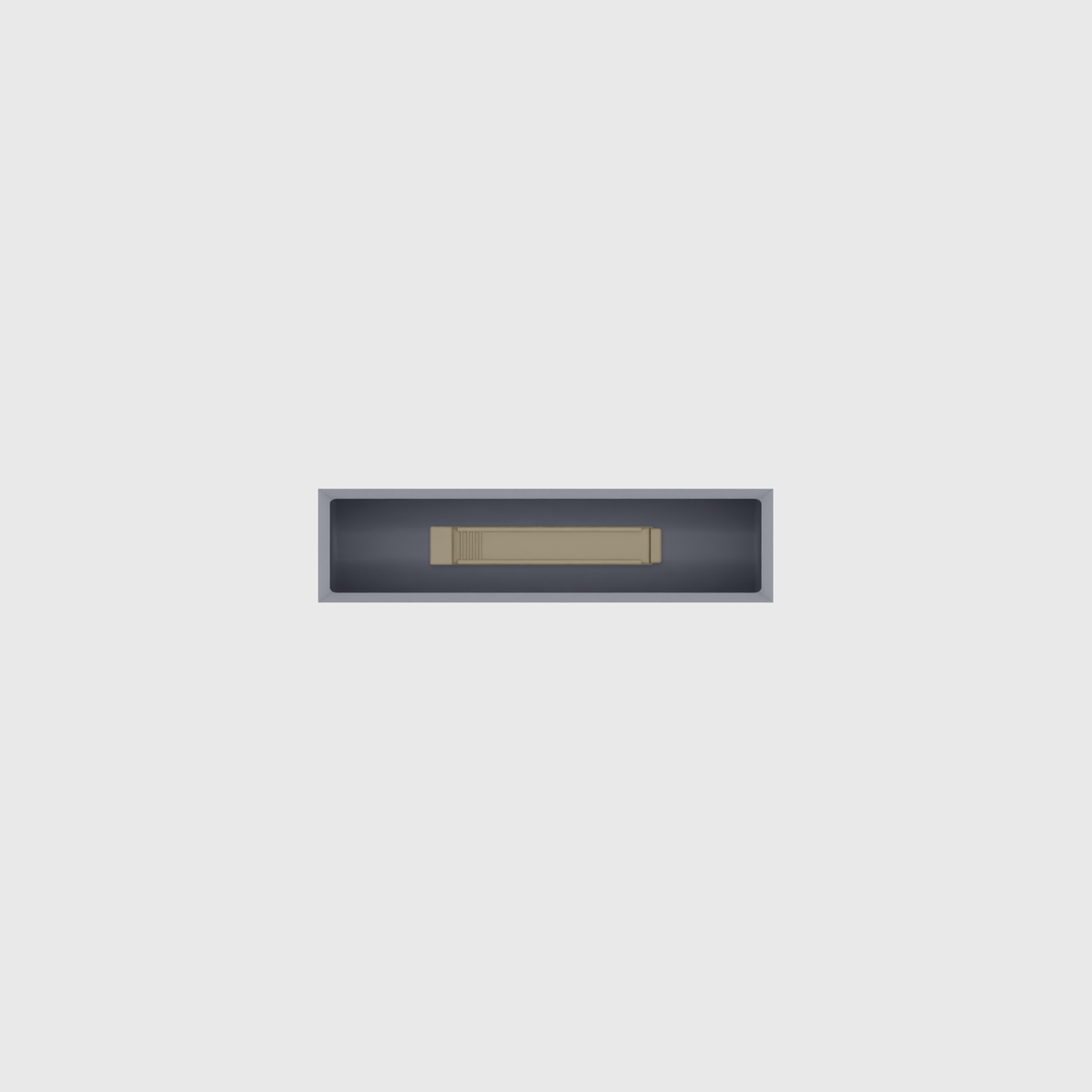 Micro strip organiser – 1×4 (29.5 × 118 mm) in Fossil Grey, shown with a sealing clip. Top view.