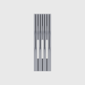 Knife block organiser – 10×3 (295 × 88.5 mm) in Fossil Grey, shown with 3 kitchen knives. Top view.