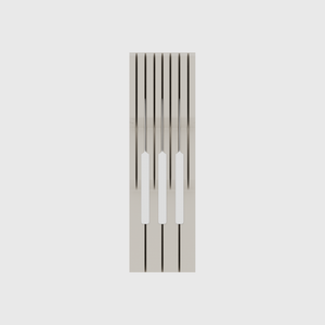 Knife block organiser – 10×3 (295 × 88.5 mm) in Muted White, shown with 3 kitchen knives. Top view.