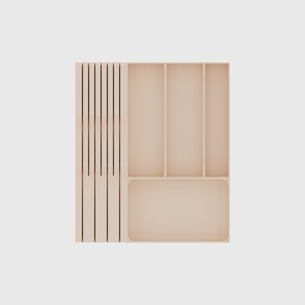 Compact Cutlery & Chef Knife Drawer Organiser Set – 354 × 413 mm in Army Beige, empty organiser layout.