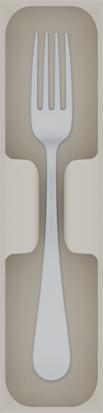 Cutlery tray organiser – 8×2 (236 × 59 mm) in Muted White, shown with a dinner fork. Top view.